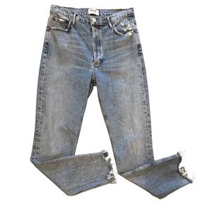 AGOLDE Nico High Rise Slim Jeans Medium Wash Distressed Raw Step Hem Size 28